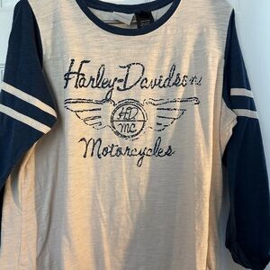 Harley-Davidson Cream and Blue Long Sleeve Shirt